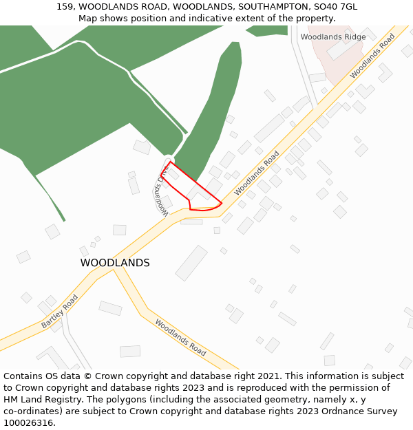 159, WOODLANDS ROAD, WOODLANDS, SOUTHAMPTON, SO40 7GL: Location map and indicative extent of plot