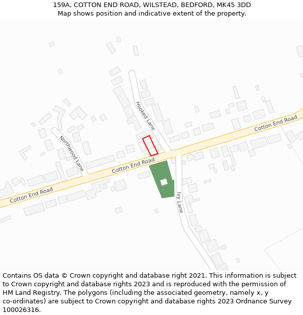 159A, COTTON END ROAD, WILSTEAD, BEDFORD, MK45 3DD: Location map and indicative extent of plot