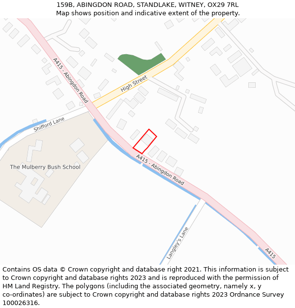 159B, ABINGDON ROAD, STANDLAKE, WITNEY, OX29 7RL: Location map and indicative extent of plot