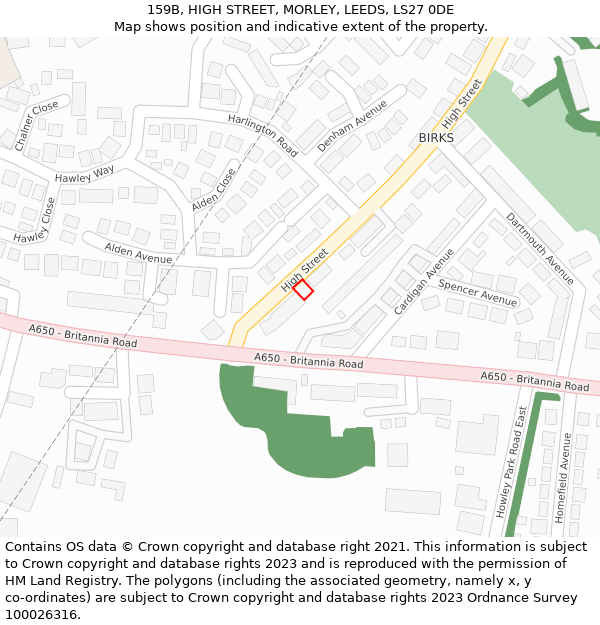 159B, HIGH STREET, MORLEY, LEEDS, LS27 0DE: Location map and indicative extent of plot