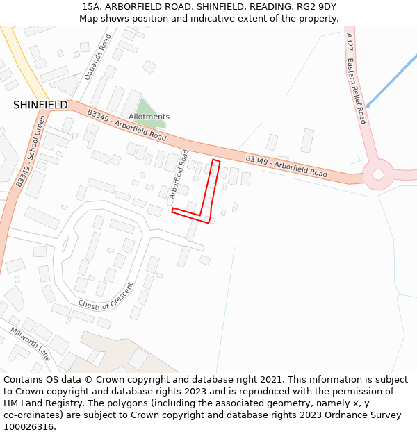 15A, ARBORFIELD ROAD, SHINFIELD, READING, RG2 9DY: Location map and indicative extent of plot