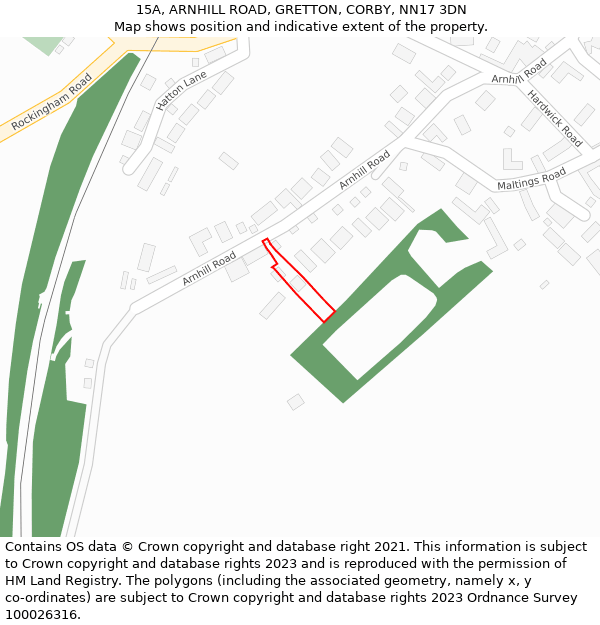 15A, ARNHILL ROAD, GRETTON, CORBY, NN17 3DN: Location map and indicative extent of plot