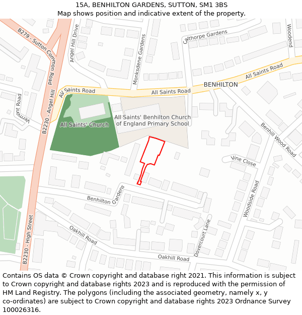 15A, BENHILTON GARDENS, SUTTON, SM1 3BS: Location map and indicative extent of plot