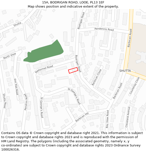 15A, BODRIGAN ROAD, LOOE, PL13 1EF: Location map and indicative extent of plot