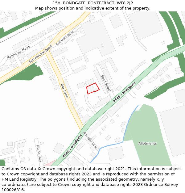 15A, BONDGATE, PONTEFRACT, WF8 2JP: Location map and indicative extent of plot