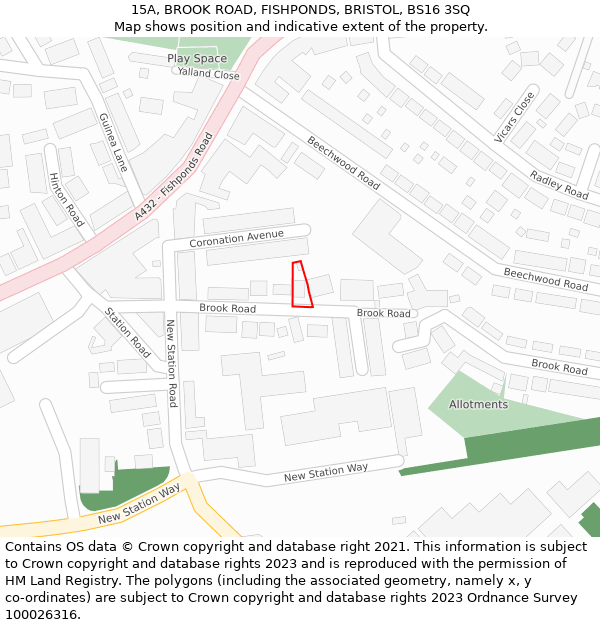 15A, BROOK ROAD, FISHPONDS, BRISTOL, BS16 3SQ: Location map and indicative extent of plot