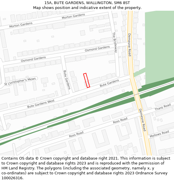 15A, BUTE GARDENS, WALLINGTON, SM6 8ST: Location map and indicative extent of plot