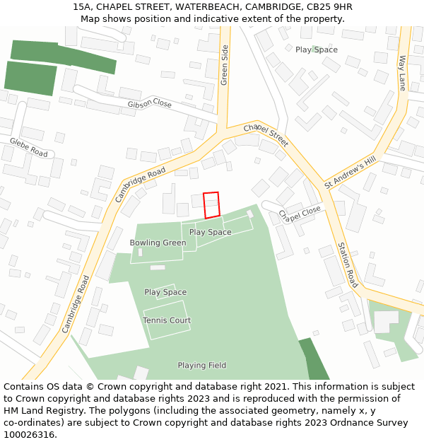 15A, CHAPEL STREET, WATERBEACH, CAMBRIDGE, CB25 9HR: Location map and indicative extent of plot