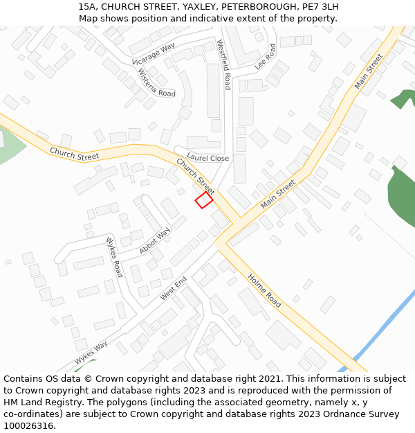 15A, CHURCH STREET, YAXLEY, PETERBOROUGH, PE7 3LH: Location map and indicative extent of plot