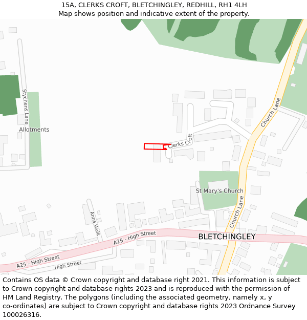 15A, CLERKS CROFT, BLETCHINGLEY, REDHILL, RH1 4LH: Location map and indicative extent of plot
