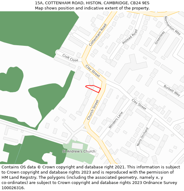 15A, COTTENHAM ROAD, HISTON, CAMBRIDGE, CB24 9ES: Location map and indicative extent of plot