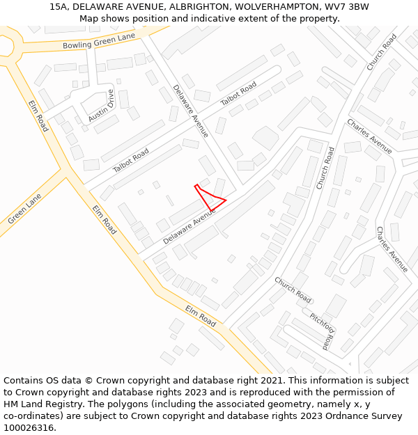 15A, DELAWARE AVENUE, ALBRIGHTON, WOLVERHAMPTON, WV7 3BW: Location map and indicative extent of plot