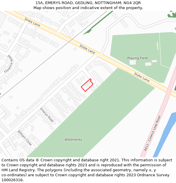 15A, EMERYS ROAD, GEDLING, NOTTINGHAM, NG4 2QR: Location map and indicative extent of plot