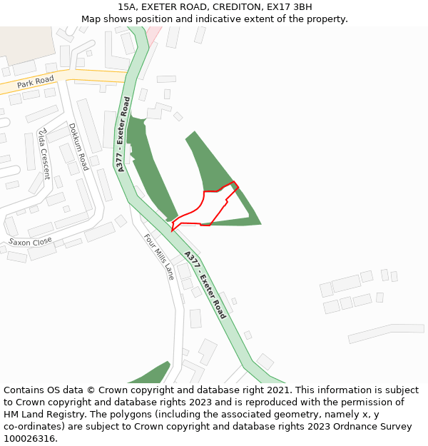 15A, EXETER ROAD, CREDITON, EX17 3BH: Location map and indicative extent of plot