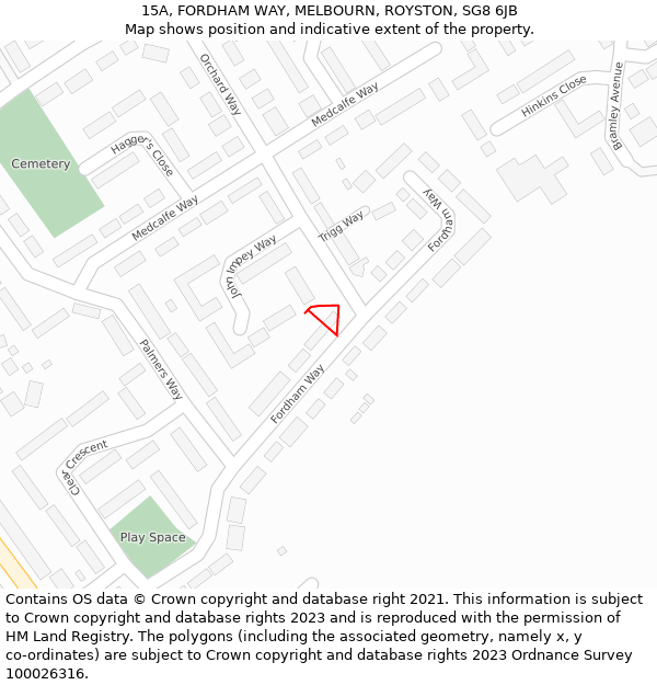 15A, FORDHAM WAY, MELBOURN, ROYSTON, SG8 6JB: Location map and indicative extent of plot