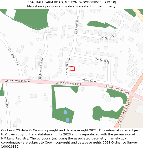 15A, HALL FARM ROAD, MELTON, WOODBRIDGE, IP12 1PJ: Location map and indicative extent of plot