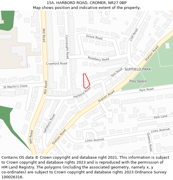 15A, HARBORD ROAD, CROMER, NR27 0BP: Location map and indicative extent of plot