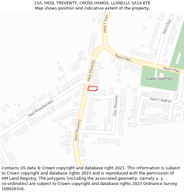 15A, HEOL TREVENTY, CROSS HANDS, LLANELLI, SA14 6TE: Location map and indicative extent of plot