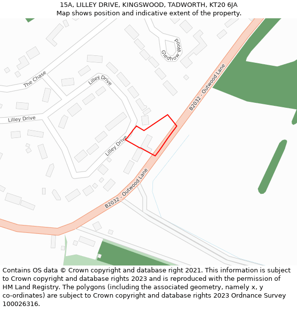 15A, LILLEY DRIVE, KINGSWOOD, TADWORTH, KT20 6JA: Location map and indicative extent of plot