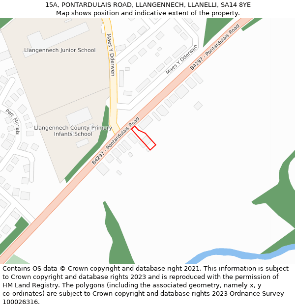 15A, PONTARDULAIS ROAD, LLANGENNECH, LLANELLI, SA14 8YE: Location map and indicative extent of plot