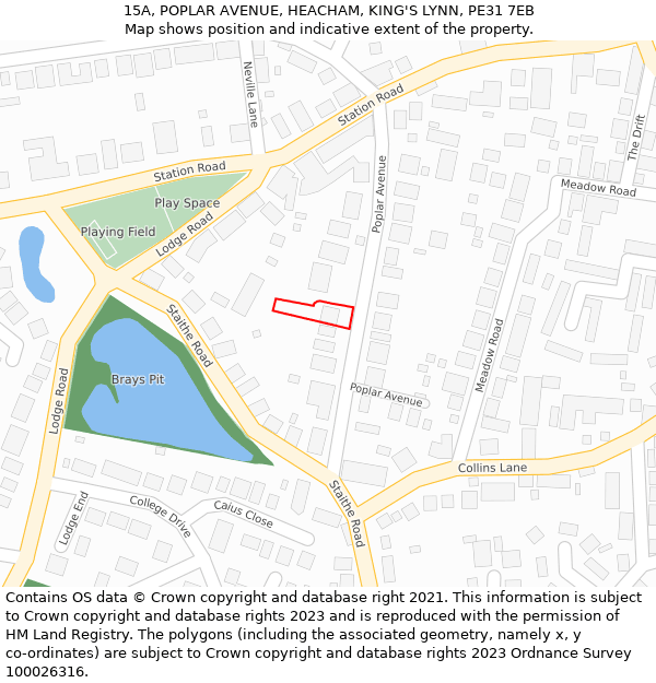 15A, POPLAR AVENUE, HEACHAM, KING'S LYNN, PE31 7EB: Location map and indicative extent of plot