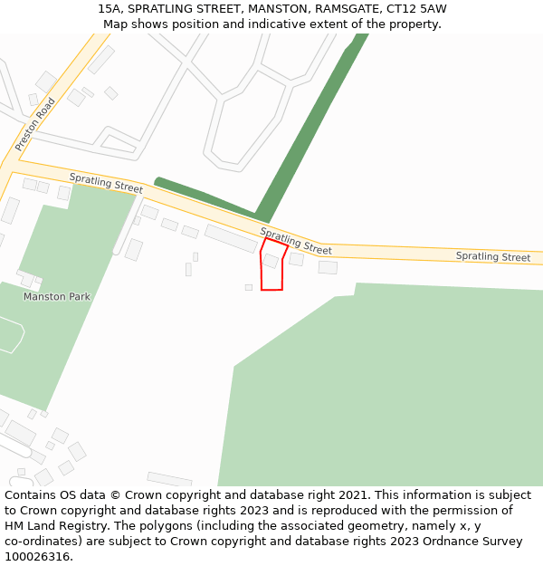 15A, SPRATLING STREET, MANSTON, RAMSGATE, CT12 5AW: Location map and indicative extent of plot