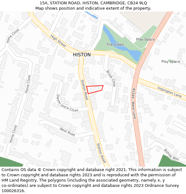 15A, STATION ROAD, HISTON, CAMBRIDGE, CB24 9LQ: Location map and indicative extent of plot