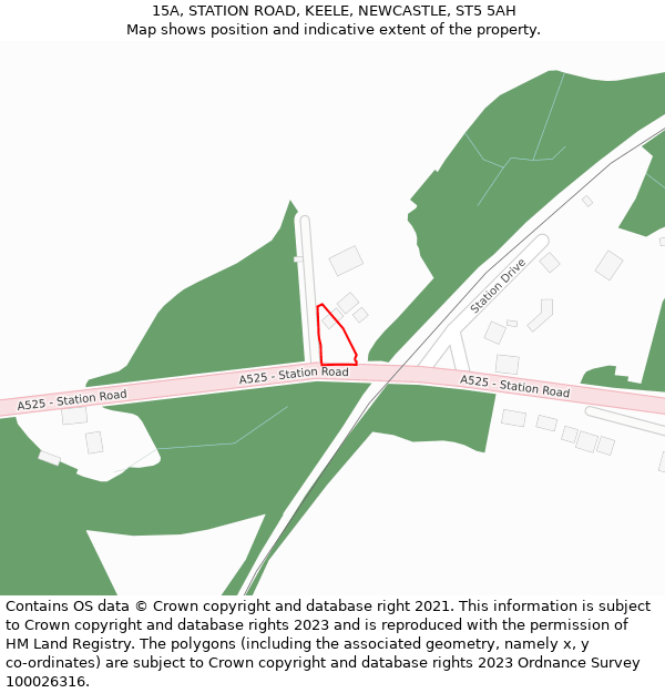15A, STATION ROAD, KEELE, NEWCASTLE, ST5 5AH: Location map and indicative extent of plot