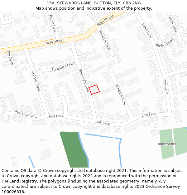 15A, STEWARDS LANE, SUTTON, ELY, CB6 2NG: Location map and indicative extent of plot