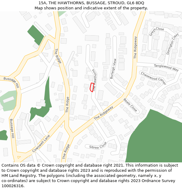 15A, THE HAWTHORNS, BUSSAGE, STROUD, GL6 8DQ: Location map and indicative extent of plot