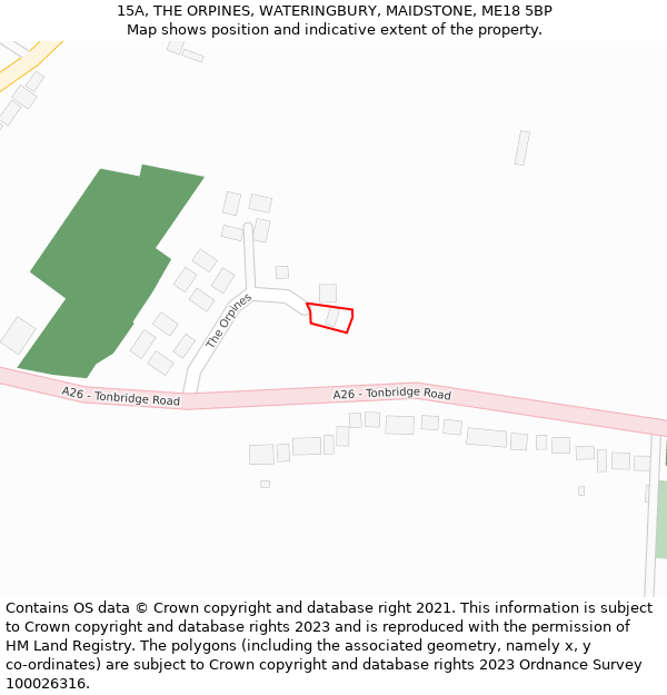 15A, THE ORPINES, WATERINGBURY, MAIDSTONE, ME18 5BP: Location map and indicative extent of plot