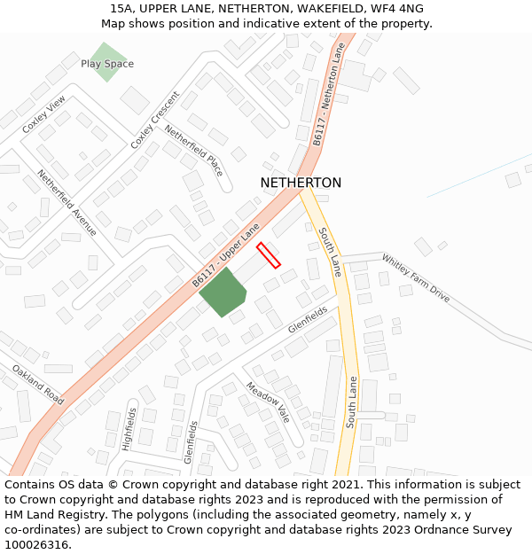 15A, UPPER LANE, NETHERTON, WAKEFIELD, WF4 4NG: Location map and indicative extent of plot