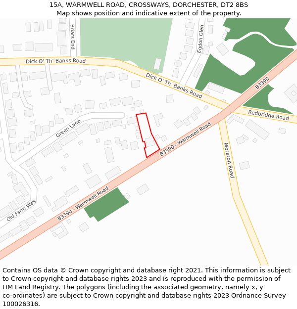 15A, WARMWELL ROAD, CROSSWAYS, DORCHESTER, DT2 8BS: Location map and indicative extent of plot