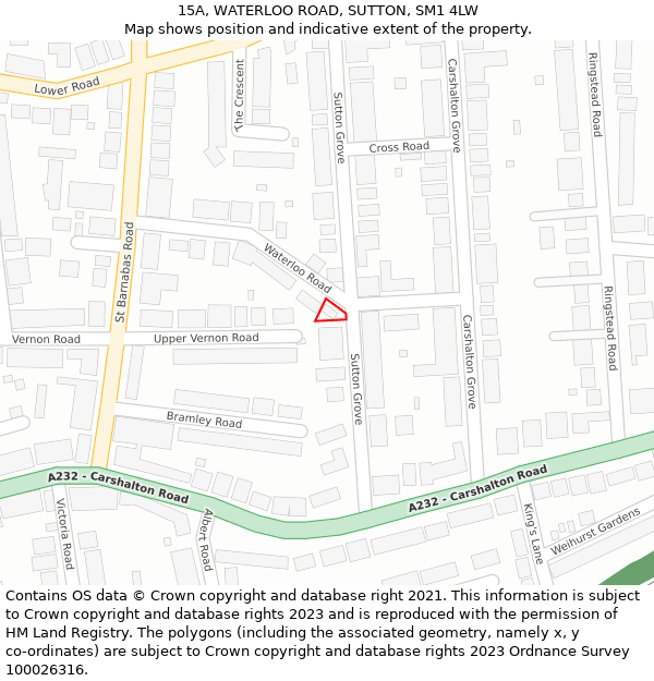 15A, WATERLOO ROAD, SUTTON, SM1 4LW: Location map and indicative extent of plot