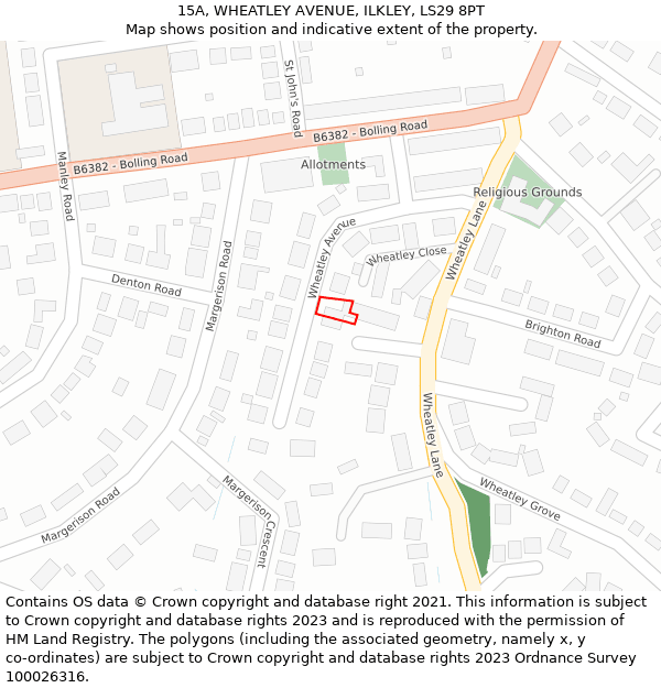 15A, WHEATLEY AVENUE, ILKLEY, LS29 8PT: Location map and indicative extent of plot