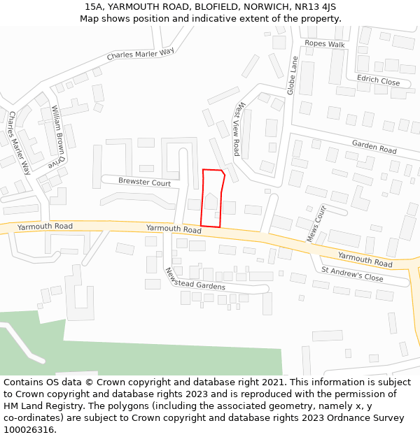 15A, YARMOUTH ROAD, BLOFIELD, NORWICH, NR13 4JS: Location map and indicative extent of plot