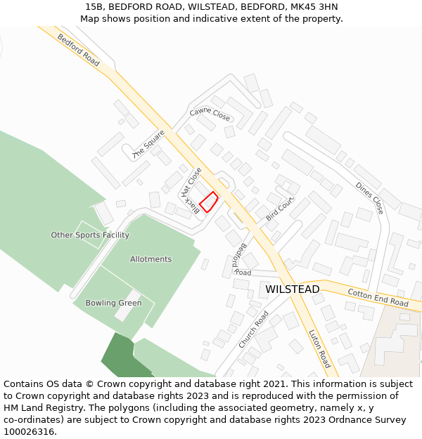 15B, BEDFORD ROAD, WILSTEAD, BEDFORD, MK45 3HN: Location map and indicative extent of plot