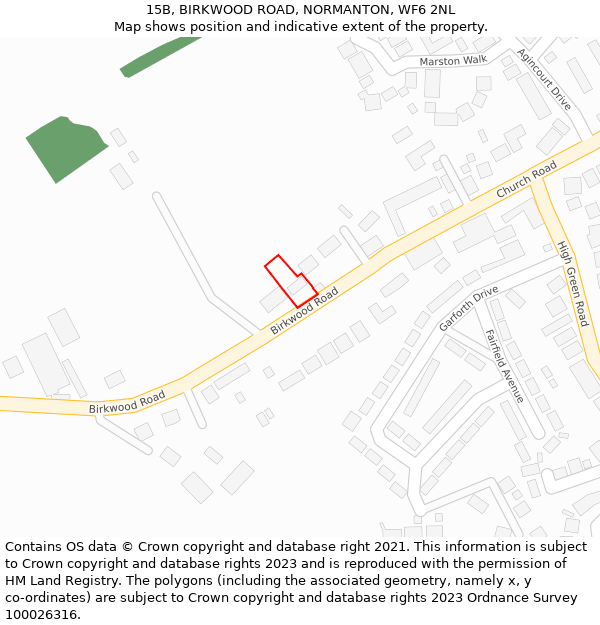 15B, BIRKWOOD ROAD, NORMANTON, WF6 2NL: Location map and indicative extent of plot