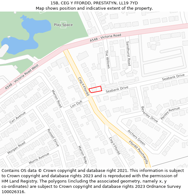 15B, CEG Y FFORDD, PRESTATYN, LL19 7YD: Location map and indicative extent of plot