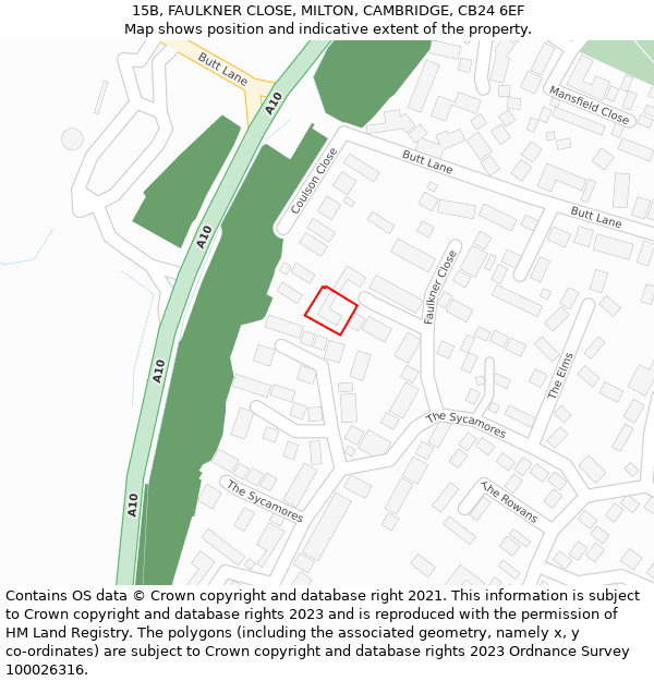 15B, FAULKNER CLOSE, MILTON, CAMBRIDGE, CB24 6EF: Location map and indicative extent of plot
