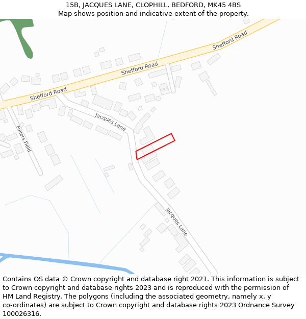 15B, JACQUES LANE, CLOPHILL, BEDFORD, MK45 4BS: Location map and indicative extent of plot