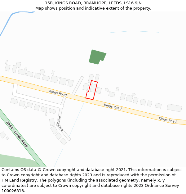 15B, KINGS ROAD, BRAMHOPE, LEEDS, LS16 9JN: Location map and indicative extent of plot