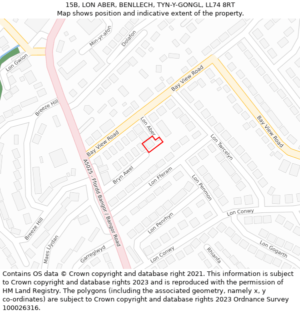 15B, LON ABER, BENLLECH, TYN-Y-GONGL, LL74 8RT: Location map and indicative extent of plot