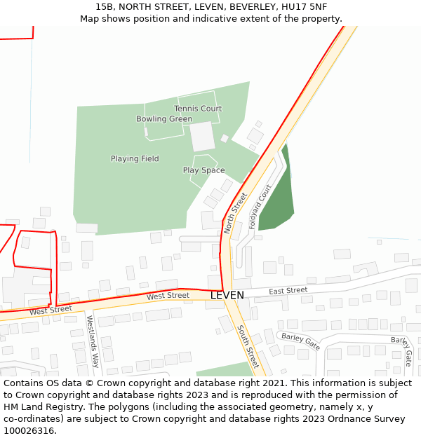 15B, NORTH STREET, LEVEN, BEVERLEY, HU17 5NF: Location map and indicative extent of plot