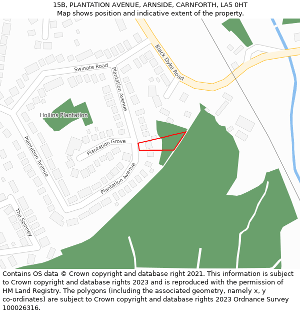 15B, PLANTATION AVENUE, ARNSIDE, CARNFORTH, LA5 0HT: Location map and indicative extent of plot