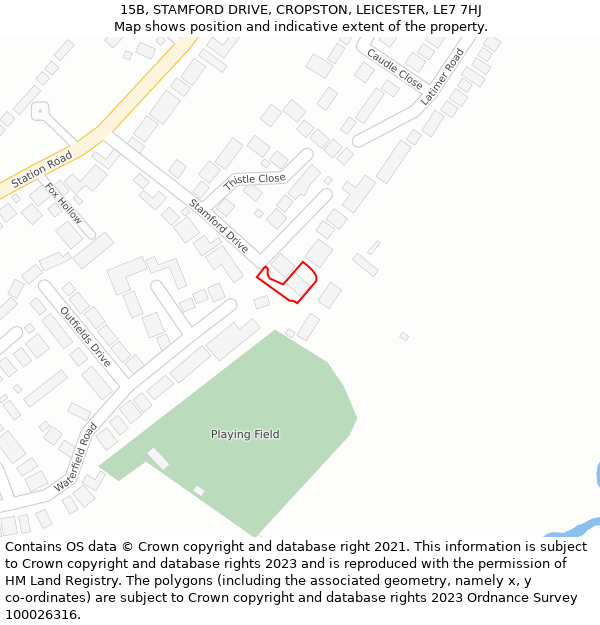 15B, STAMFORD DRIVE, CROPSTON, LEICESTER, LE7 7HJ: Location map and indicative extent of plot