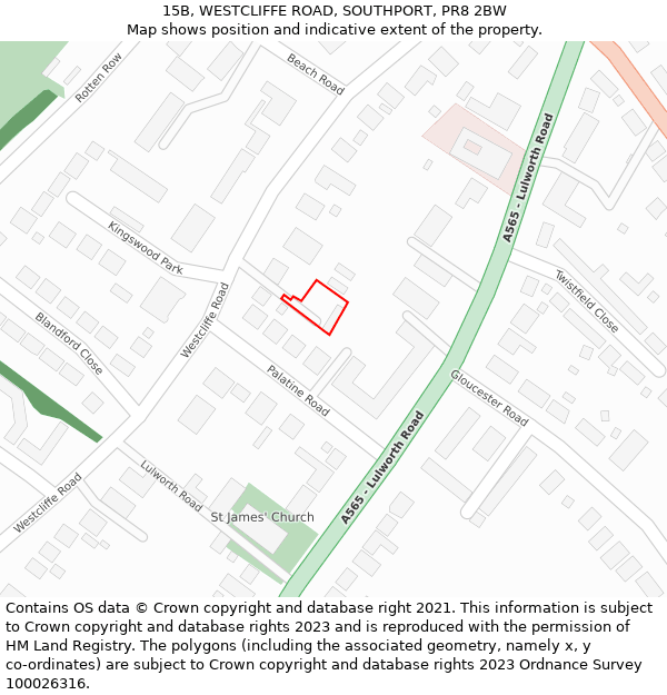 15B, WESTCLIFFE ROAD, SOUTHPORT, PR8 2BW: Location map and indicative extent of plot