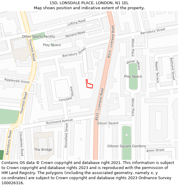 15D, LONSDALE PLACE, LONDON, N1 1EL: Location map and indicative extent of plot