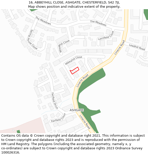 16, ABBEYHILL CLOSE, ASHGATE, CHESTERFIELD, S42 7JL: Location map and indicative extent of plot