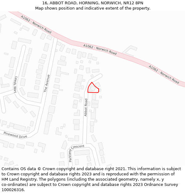 16, ABBOT ROAD, HORNING, NORWICH, NR12 8PN: Location map and indicative extent of plot